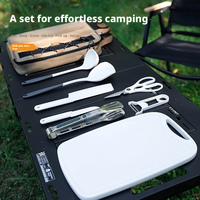 Collection d'ustensiles de cuisine pour les voyages en plein air, sac de transport compact, planche à découper, couteau de cuisine, spatule, fournitures de pique-nique et de camping