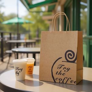 Eco-Friendly Brown Kraft Paper Bags for Food Takeaway with Custom Logo Pizza Coffee <b>Snacks</b> Bakery-Twisted Handles - Product Image 2