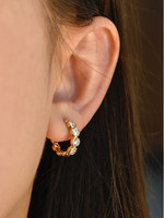 Boucles d'oreilles en or 18 carats avec diamants de laboratoire, perles de culture à bulles style Old Money, rangée de diamants complète