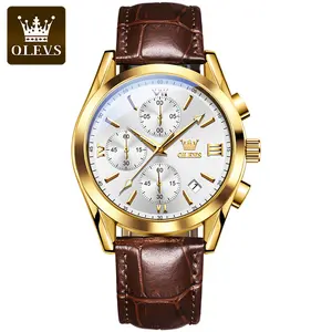 Olevs2872ホットセールクラシックRelojes-hombr防水本革ベルト男性腕時計ブランドクォーツ時計