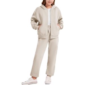 Girls <b>Boys</b> Fleece Sweatsuit 2 Piece Jogger Set Zip <b>Up</b> Hooded Sweatshirt And Sweatpants With Pockets Lightweight Casual Wear - Product Image 1
