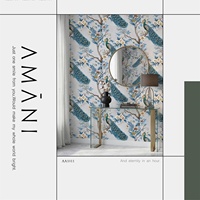 Papier peint PVC AMANI effet marbre, texture bois, motif paon et vague dorée à l'encre grise, 0,53 x 9,2 m, pour maison, hôtel, bureau, école