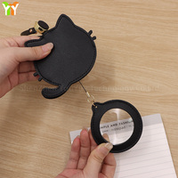 Loupe de lecture miniature portable en forme de chat mignon avec porte-clés, étui de protection en cuir PU et sangle de maintien