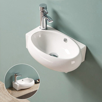 Lavabo mural en céramique blanche moderne TARPUL, petit lavabo d'angle pour hôtels, installation sur comptoir