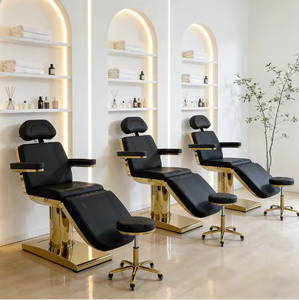 Beauty Salon Electroplated <b>Mirror</b> <b>Gold</b> Base Black Leather Massage <b>Table</b> Bed Chair Luxury Modern Rotating Facial Bed With 4 Motor - Product Image 3