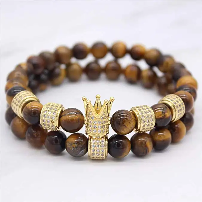 2021 fashion blue tiger eye luxury customized bracelet men beads jewelry friendship Colorful tiger eye suit charm bracelet set