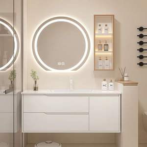 Meubles de salle de bain de style moderne blanc français meuble de toilette mural vanité avec lumière LED évier lavabo usine vente en gros - Product Image 4