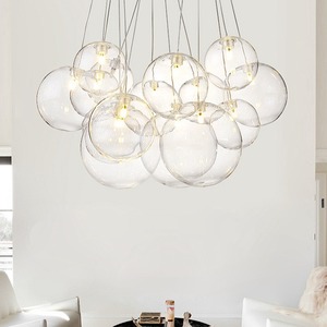 Multi Head Bubble Chandelier Round Glass Pendant <b>Light</b> For Living Room And <b>Dining</b> Room Modern Style Decorative Lighting Fixture - Product Image 2