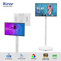 IKINOR 24" LCD HDTV Smart TV Android 13 Layar Sentuh Portabel Speaker Terintegrasi Putih Desain Ultra Tipis