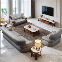Set Sofa Seksional Bentuk L Gaya Eropa Mewah Modern dengan Rangka Kayu Solid Kulit PU Nyaman untuk Apartemen & Hotel