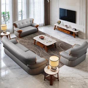 Canapé de salon moderne de luxe léger et haut de gamme, en cuir de vachette et bois massif, nouveau style chinois pour villa - Product Image 1
