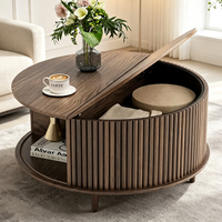 Table basse ronde en bois avec portes coulissantes à volets roulants 360 °   Table basse de salon à accès complet