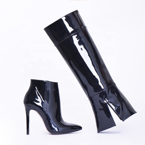 Bright Patent Stiletto Style High Slim Heels Shoes Women Pointed Toe 2 Wear Ways Removable Upper Knee High <b>Boots</b> - Product Image 1
