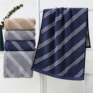 Ensemble <span class=keywords><strong>de</strong></span> serviettes en tissu éponge 100% coton, absorbant l'eau, durable, à rayures diagonales blanches, pour la famille, la salle <span class=keywords><strong>de</strong></span> sport, les centres <span class=keywords><strong>de</strong></span> villégiature, promotionnel - Product Image 1