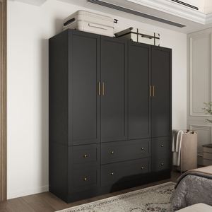 <span class=keywords><strong>Armoire</strong></span> noire pleine hauteur Prima avec portes à fermeture douce et design minimaliste à tons sombres pour chambres modernes - Product Image 2