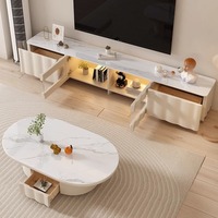 Ensemble de meubles de salon de style moderne de luxe avec meuble TV carré en bois et plateau en marbre et table basse ovale avec tiroirs