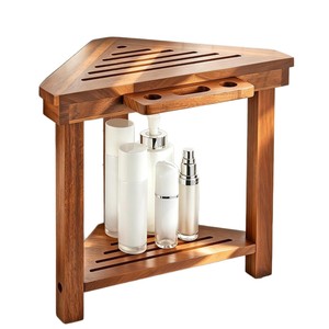 Tabouret de douche d'angle en bois avec étagère de rangement pour équipement de sécurité de salle de bain 22,1x38,6x35,8cm - Product Image 5