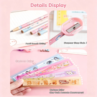 Ensemble de papeterie pour enfants 6 en 1, crayon, règle, gomme, taille-crayon, stylo à prise ergonomique, ensemble de stylos mignons, cadeau scolaire pour enfants, kit cadeau promotionnel