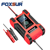 Cargador de Batería de Coche FOXSUR Completamente Automático 12V 12A con Pantalla Digital, Cargador de Reparación por Pulsos de Potencia para Baterías de Plomo-Ácido Húmedas y Secas