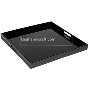 Plateau de service carré en laque recyclable de qualité commerciale pour la décoration de la maison, l'affichage des aliments, la table basse, finition brillante en bois fait à la main - Product Image 5