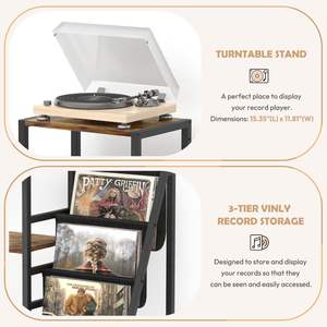 Stockage de disques vinyles à 3 niveaux pour 200 albums, <span class=keywords><strong>support</strong></span> d'ampli basse pour <span class=keywords><strong>guitare</strong></span> électrique acoustique, <span class=keywords><strong>support</strong></span> de tourne-disque et table d'<span class=keywords><strong>amplificateur</strong></span> de haut-parleur - Product Image 3