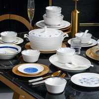 Nouvel ensemble d'assiettes à dîner et de bols en céramique gaufrés, compatibles micro-ondes, pour hôtels et restaurants, usage quotidien sur la table à manger