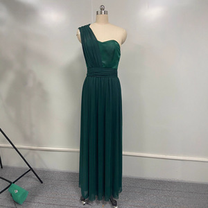 Vestido de noche de un solo hombro, color verde sólido, cintura imperio, vestido largo para mujer, ropa formal para fiesta - Product Image 4