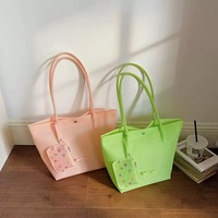Tas Tote Jelly Transparan Warna Permen PVC Kapasitas Besar dengan Kancing Magnetik, Tas Selempang Jinjing Portabel untuk Wanita