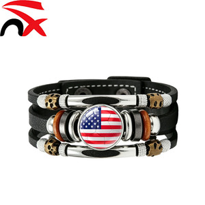 Bracelets drapeau américain très demandés, bracelets patriotiques de football, bracelet en cuir PU tressé <span class=keywords><strong>pour</strong></span> hommes et femmes - Product Image 2