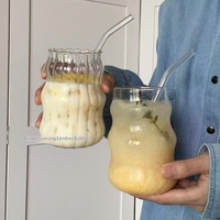 Gobelet en verre moderne et simple, résistant aux hautes températures, avec couvercle à paille et poignée, pour café, eau, boissons, lait, thé