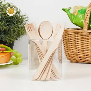 OOLIMA Biodegradable Wooden Cutlery Spoon Small Wooden Spoons Wood Cutlery Disposable Knife Fork Spoon Outdoor Disposable Cutler