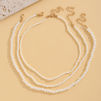 Ensemble de colliers superposés en perles d'imitation pour femmes, 3 pièces, collier ras du cou et bracelet minimalistes en perles blanches, cadeau de bijoux