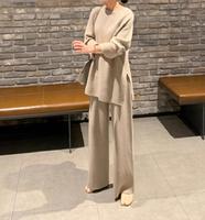 Ensemble de vêtements en cachemire pour femmes, pull à col rond et pantalon en tricot