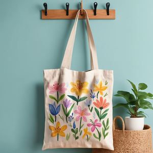 Cadeaux promotionnels, sac fourre-tout en toile imprimé avec des motifs de fleurs printanières en aquarelle, adapté à un usage quotidien, au shopping, à l'école et aux voyages - Product Image 2