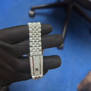 Reloj de pulsera automático para hombre, estilo Hip Hop, con esfera árabe bicolor, chapado en oro y plata, con diamantes incrustados. - Product Image 5