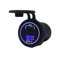Haute puissance 65W PD Type C prise QC3.0 prise de courant USB prise de courant de voiture à charge rapide avec anneau LED coloré double chargeur de voiture
