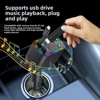 Pengisi Daya Mobil L5 untuk MP3 dengan Kabel Teleskopik Pengisian Super Cepat Empat-dalam-Satu Port USB & Pemancar FM