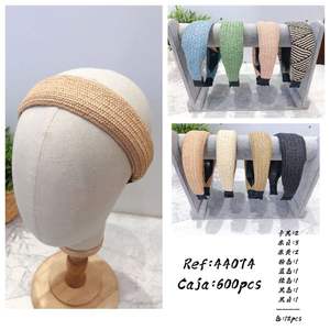 Diadema elástica de punto ancho con diseño de paja PP para mujer, a la moda, informal, de color sólido, buena elasticidad - Product Image 1