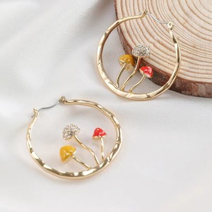 Designer Women's Gold Color Mushroom Hoop <b>Earrings</b> <b>Cute</b> Bee Studs Unique Luxury Trendy Jewelry Gift - Product Image 1
