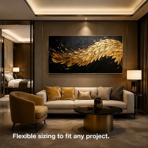 Peintures abstraites texturées 3D modernes en toile faite à la main, ailes dorées et noires, décorations murales de luxe pour la maison - Product Image 2