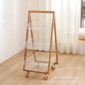 Wooden Mobile <b>Storage</b> <b>Cart</b> 3 Tier With Wheels For Living Room Kitchen Bathroom Organization - Product Image 3