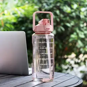 Custom BPA Free 2l Half Gallon Fitness Gym Sports Drinking Jug Plastic Motivational Water Bottle with Time Marker and Straw