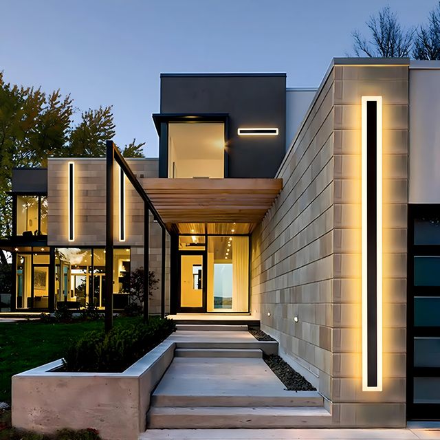 Long Outdoor Modern LED Wall Light IP65 Aluminum Strip Black Waterproof Dimmable Wall Mount Lighting Fixture Garden 3500K Warm
