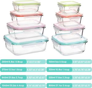 150ml 240ml 330ml 640ml BPA Free Square Glass <b>Lunch</b> <b>Box</b> Straw 2 <b>Compartments</b> Airtight Eco-Friendly Design School Work Travel - Product Image 2