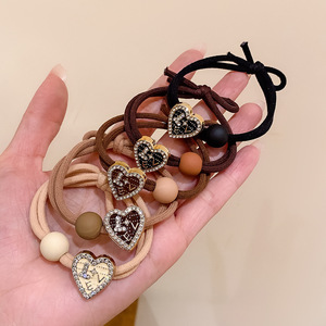 Amour cheveux anneau lait café cheveux corde jolie fille queue de cheval tête corde haute élasticité cheveux élastique - Product Image 1