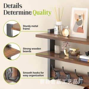 <b>Wall</b>-<b>mounted</b> Wooden Floating <b>Shelf</b> 3-tier With Hooks For Entryway Storage Organization - Product Image 1