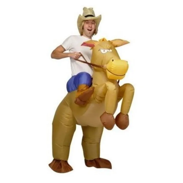 Kuda tiup ukuran dewasa lucu dan koboi gaun mewah setelan kostum kuda ditiup kostum hewan karakter tiup