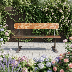 Banc de patio vintage en bois massif indien avec base en métal, pour salon, jardin, hôtel, banquette extérieure en métal 2 places - Product Image 6