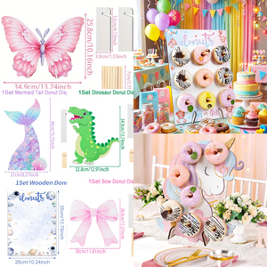 Lot de 2 présentoirs en bois <span class=keywords><strong>licorne</strong></span> pour donuts, supports muraux pour noix, pour mariage, baby shower, anniversaire, outils de pâtisserie - pour la <span class=keywords><strong>décoration</strong></span> de fête - Product Image 1