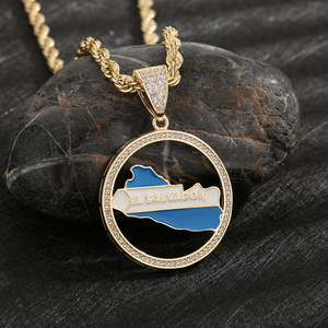 <span class=keywords><strong>Collares</strong></span> y Colgantes de Cobre con Moissanita, Diseño de Mapa de El Salvador, Chapados en Oro de 14k, Estilo Hip Hop para Discoteca - Product Image 2